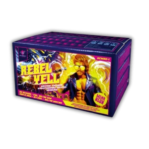 Albert Rebell Yell – 55-Schuss-Verbundfeuerwerk im Kaliber 25/30 mm mit Kreischwirbeln, Goldregen, Brokatkronen und Silbercracker-Finale
