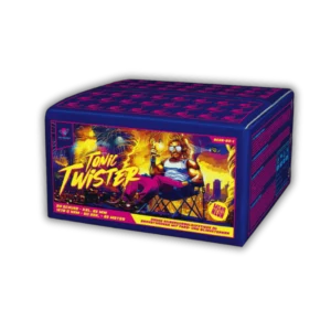 Albert Tonic Twister – 90-Schuss-Verbundfeuerwerk im Kaliber 25 mm mit Silberwirbeln, Brokatkronen und kräftigen Farbeffekten