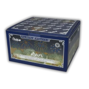 Funke Azul FC30-100-19 – 100-Schuss-Verbundfeuerwerk im Kaliber 30 mm mit blauen Sternen, Blinkweiden, Brokatkronen und Crackereffekten