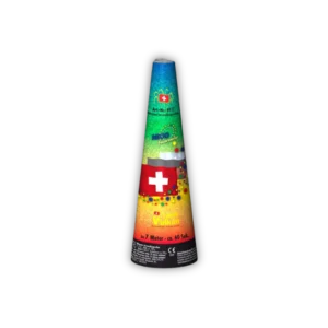 Nico Schweizer Vulkan Verwandlung – Schweizer Qualitätsvulkan mit grüner Flamme, Silberregen zu Goldflimmer, ca. 60 s, bis 7 m, 240 g.