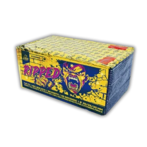 Iskra Ripped 68 Schuss F3-Batterie (20–30 mm Kaliber, 808g NEM) mit Gold-/Strobe-Weiden, Fächer-Salven und 35 Meter Effekthöhe.
