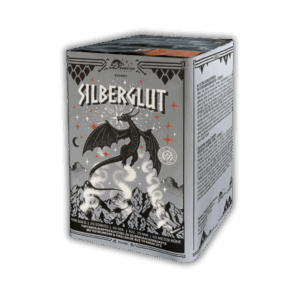 Draco Silberglut F2 – Tieftonheuler Batterie mit Silbercrackerbuketts, Rotblinkern und Titansalut-Finale