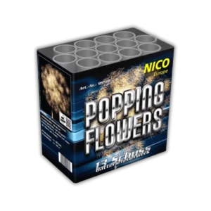 Nico Popping Flowers 13 Schuss F2-Batterie (30 mm Kaliber) mit bunten Blüten-Buketts, intensivem Crackling und 50 Meter Effekthöhe.