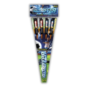 Nico Volltreffer 9er F2-Raketensortiment (120g NEM) mit bunten Sternen, Glitzer-Effekten und 40 Meter Effekthöhe.