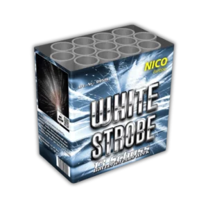 Nico White Strobe 13 Schuss F2-Batterie (30 mm Kaliber) mit Titan-Goldweiden und extrem hellen, weißen Blinkern (45 Meter Effekthöhe).
